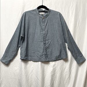 Madewell ❤️ Lightweight Blue Button Down Collarless Chambray Shirt Jacket, M